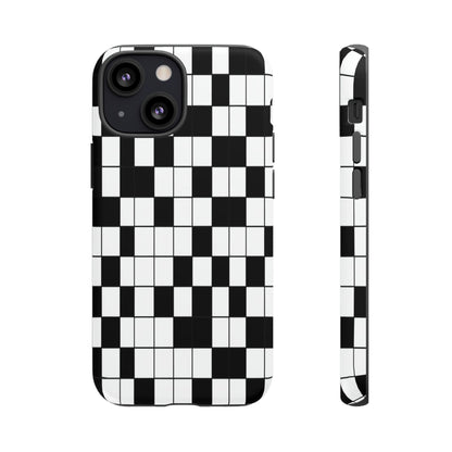 Crossword Grid Phone Case — Black & White Puzzle Pattern Tough Phone Cover