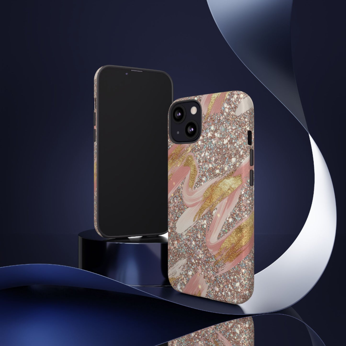 Glitter Blush Marble Phone Case — Pink Gold Swirl Tough Case