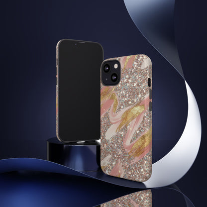 Glitter Blush Marble Phone Case — Pink Gold Swirl Tough Case