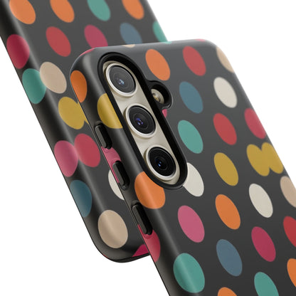 Polka Dot Tough Phone Case – Colorful Retro Dots on Black