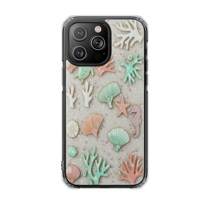 Clear Impact Phone Case — Pastel Seashell & Coral Beach Design (Magnetic)