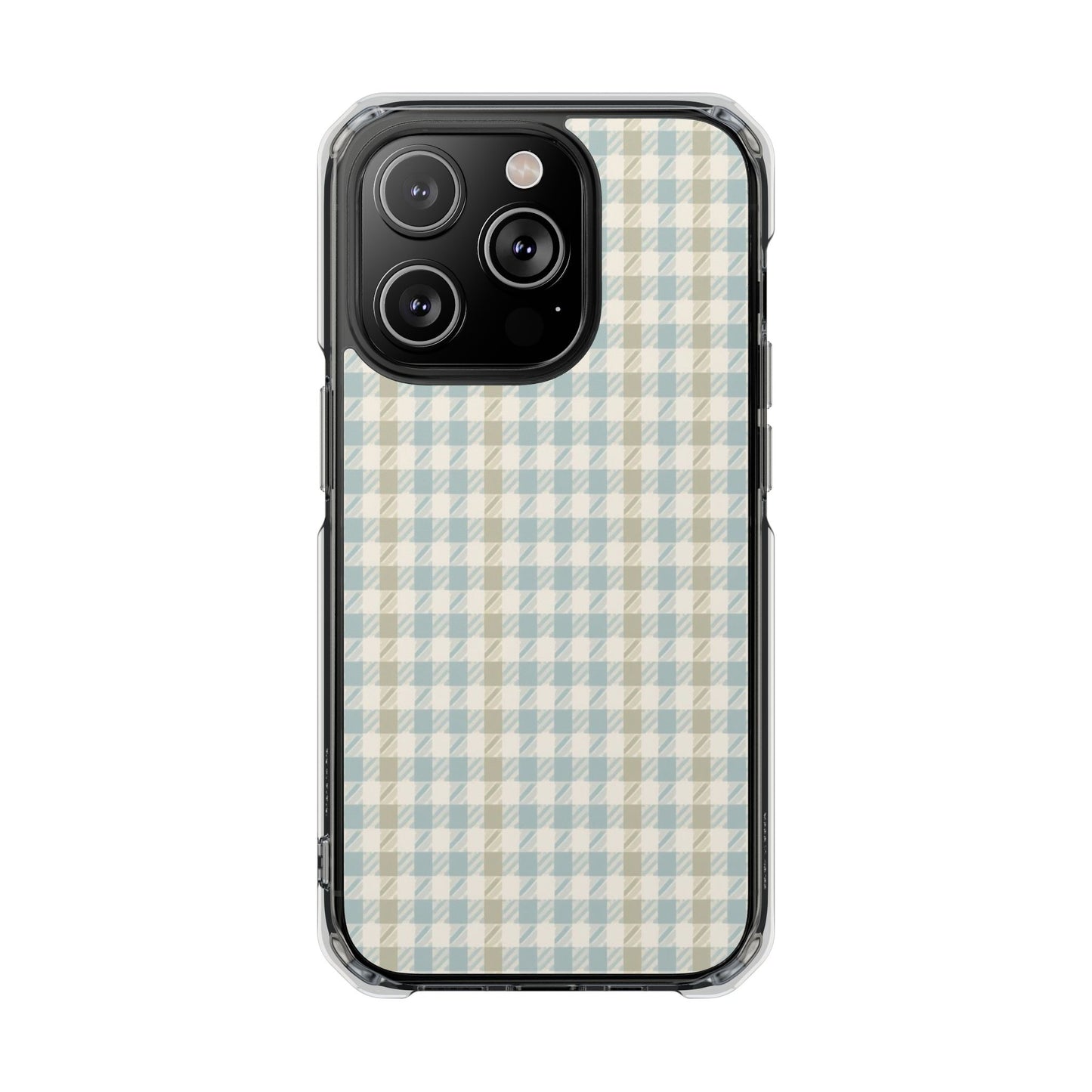 Clear Magnetic Phone Case — Pastel Blue Gingham Protective Cover