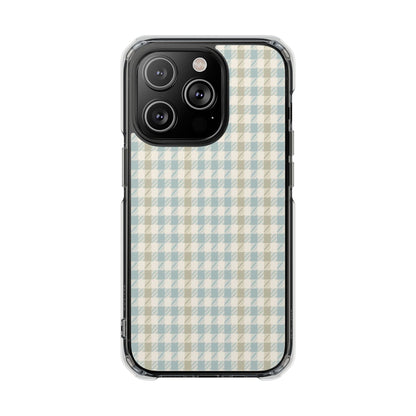 Clear Magnetic Phone Case — Pastel Blue Gingham Protective Cover