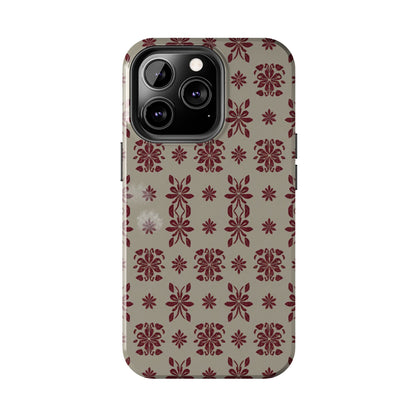 Tough Phone Case — Vintage Red Floral Pattern Protective Cover