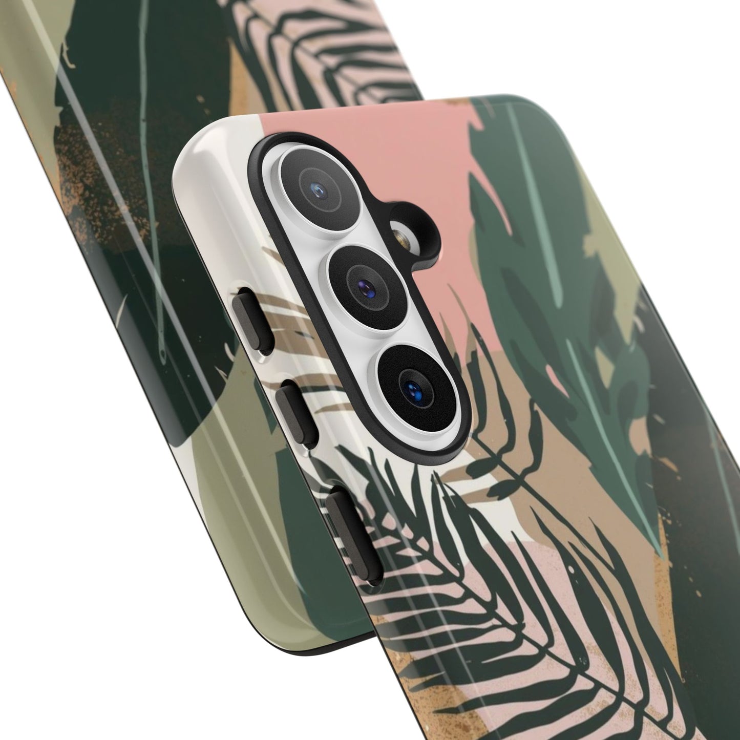 Tropical Leaf Tough Phone Case — Abstract Pink & Green Botanical Protective Cover