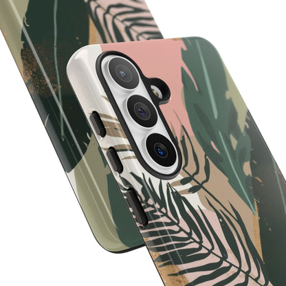 Tropical Leaf Tough Phone Case — Abstract Pink & Green Botanical Protective Cover