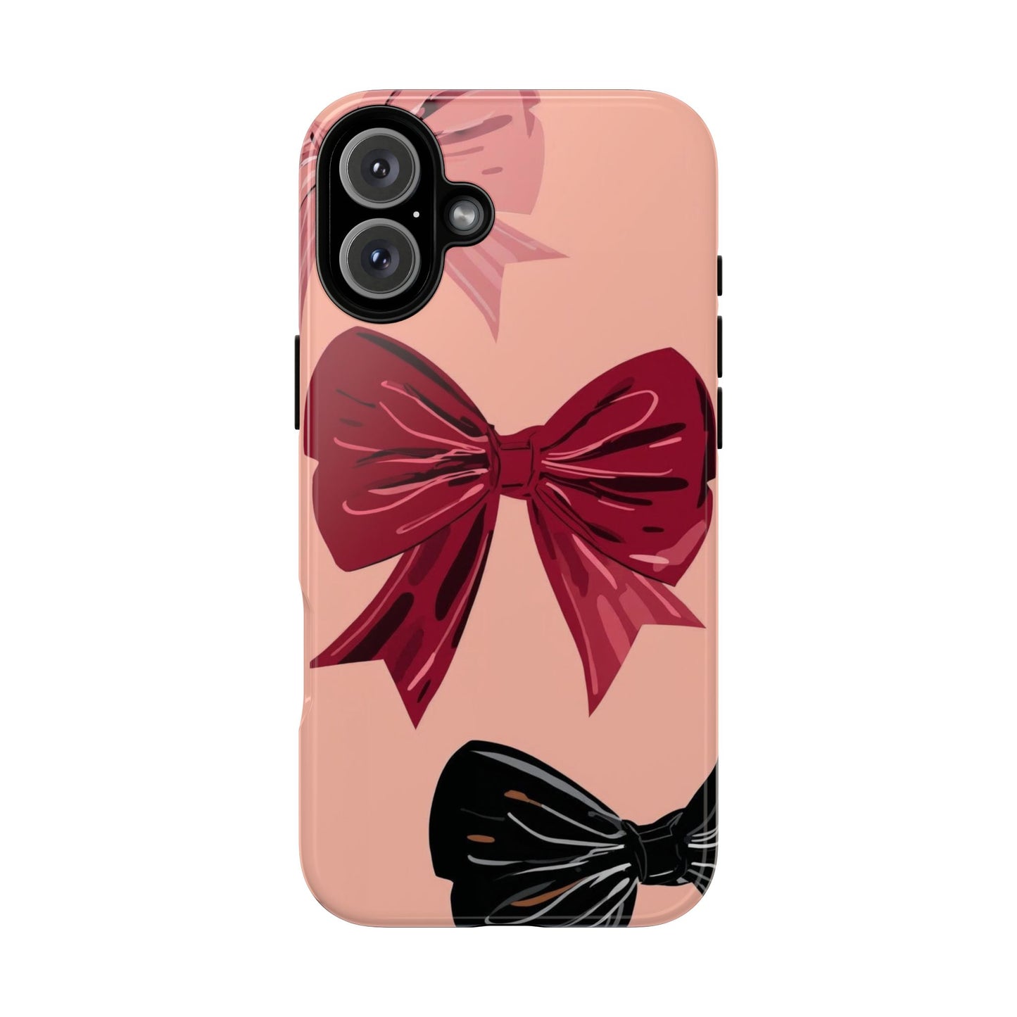 Bow Pattern Tough Phone Case — Pink, Red & Black Decorative Bows