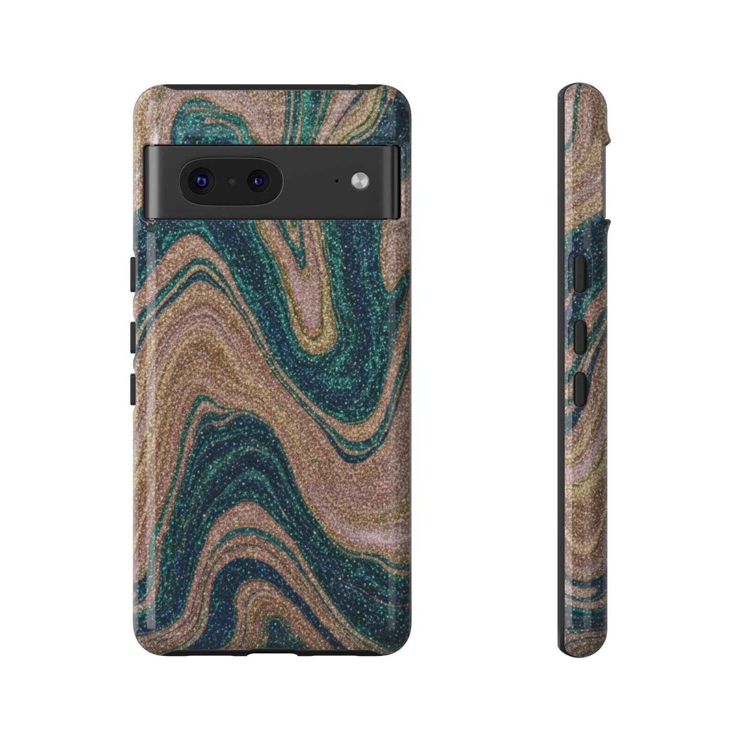Marbled Teal & Gold Phone Case — Glitter Swirl Tough Case