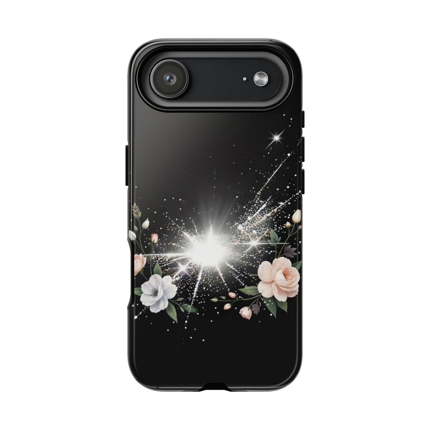 Floral Burst Phone Case — Protective Black Sparkle Design
