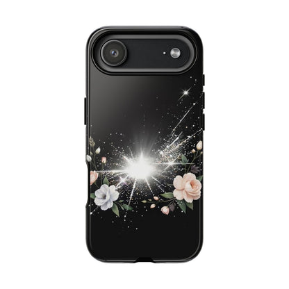 Floral Burst Phone Case — Protective Black Sparkle Design