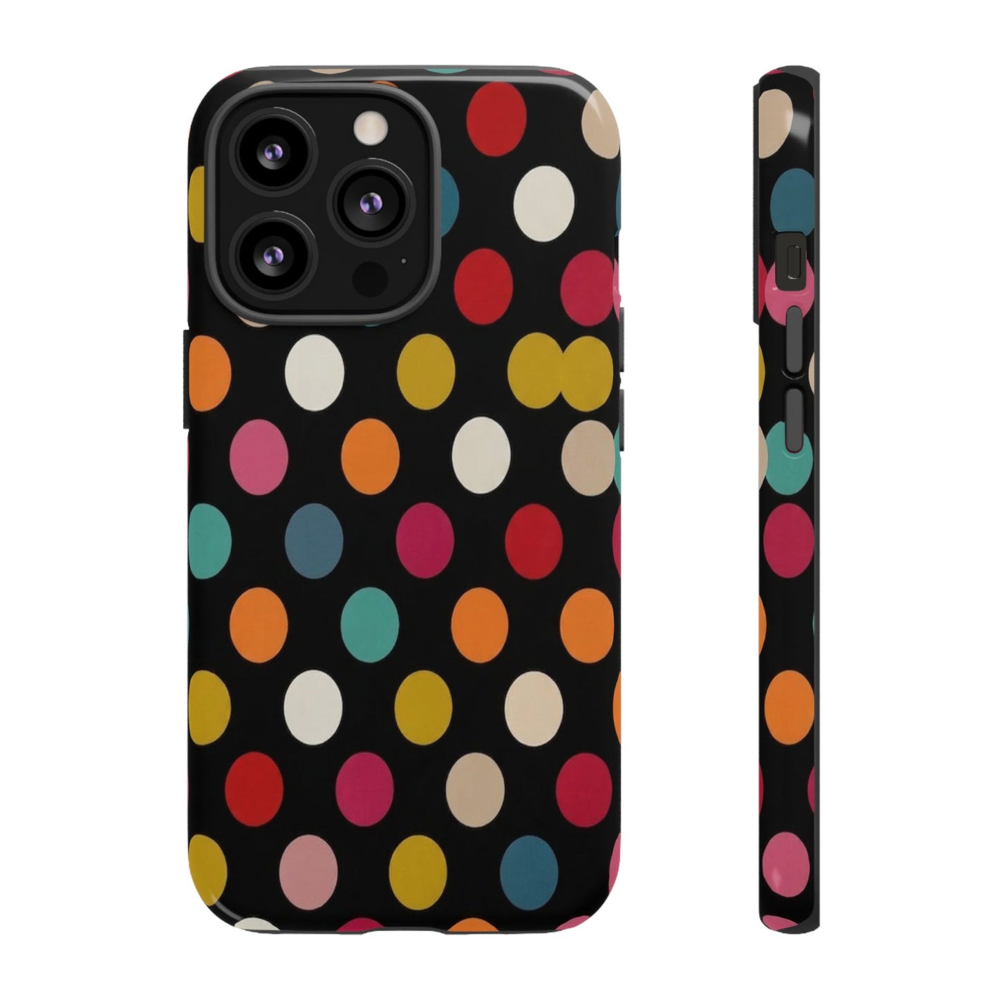 Polka Dot Tough Phone Case – Colorful Retro Dots on Black