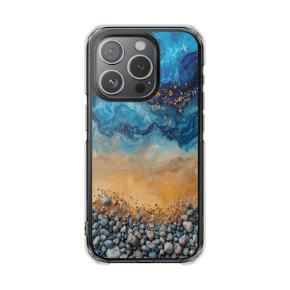 Clear Magnetic Phone Case — Blue Ocean Agate Design, Impact-Resistant Protection