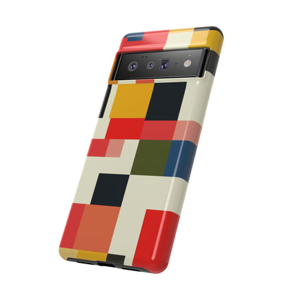 Abstract Color Block Tough Phone Case — Retro Geometric Protective Cover