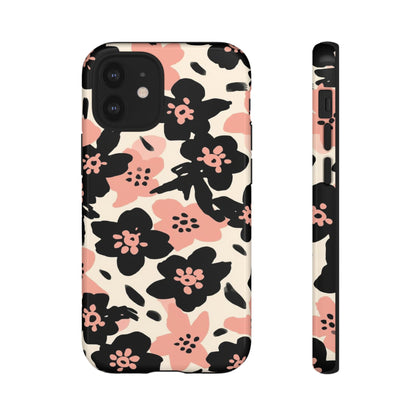 Floral Phone Case — Pink & Black Retro Blossom Protective Cover