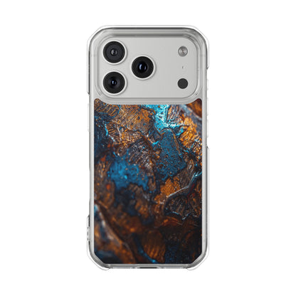 Magnetic Clear Phone Case — Blue & Copper Abstract Tortoise Impact Design