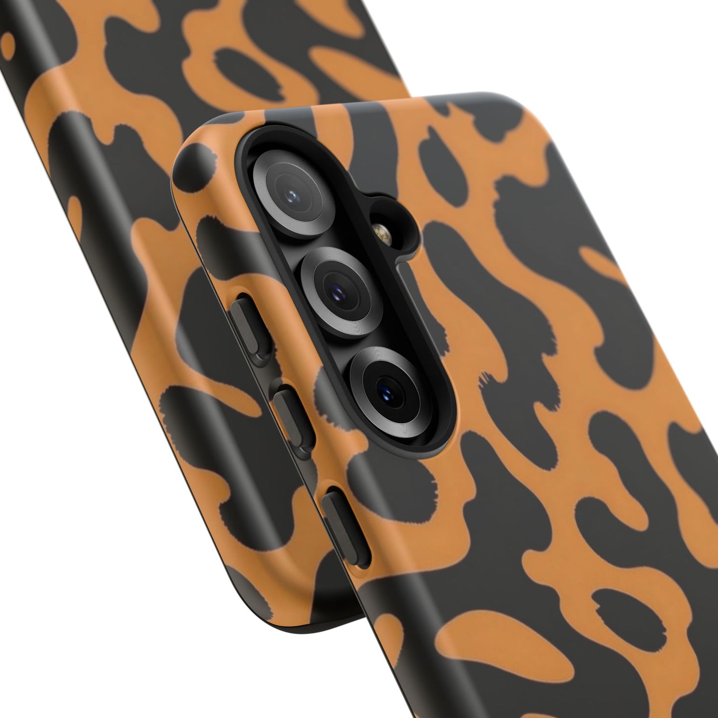 Leopard Print Phone Case — Orange & Black Tough Pattern Protective Cover