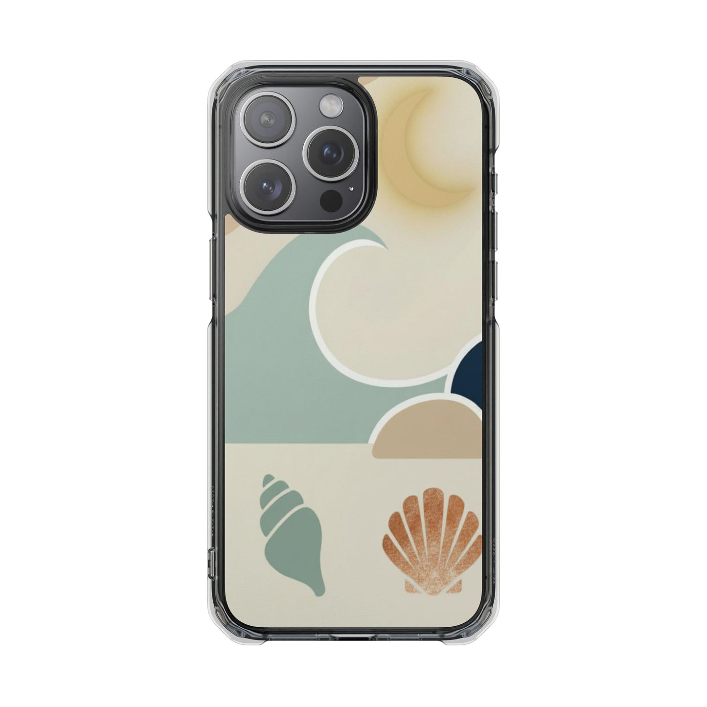 Clear Magnetic Phone Case — Coastal Shell & Wave Art, Minimal Beach Vibe