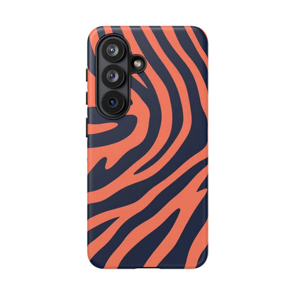 Zebra Stripe Phone Case — Coral & Navy Tough Protective Cover