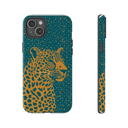 Leopard Spotlight Phone Case — Teal Gold Animal Print Protective Cover