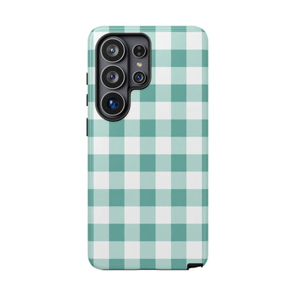 Mint Green Buffalo Check Tough Phone Case — Durable Plaid Protective Cover