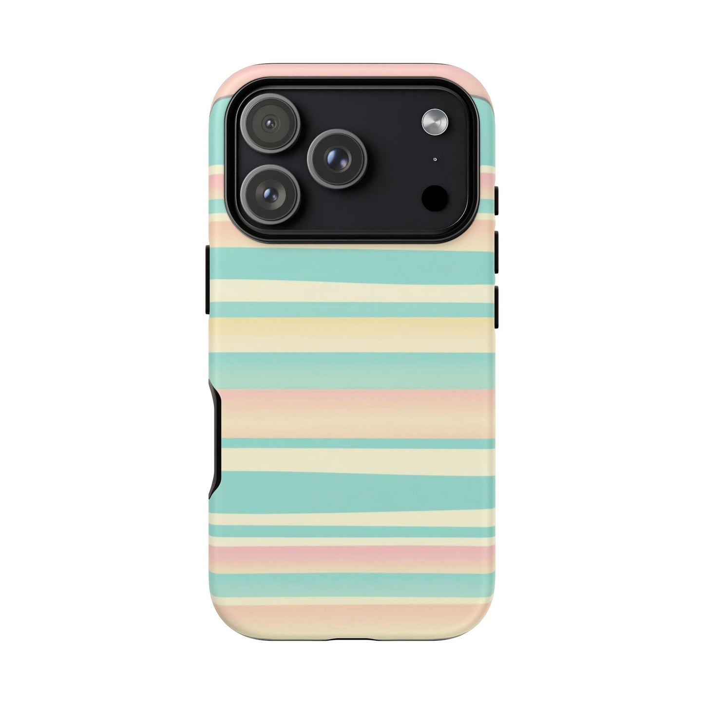 Pastel Striped Tough Phone Case — Mint, Peach & Cream Protective Cover