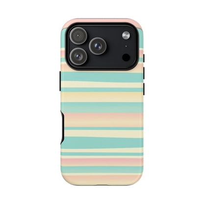 Pastel Striped Tough Phone Case — Mint, Peach & Cream Protective Cover