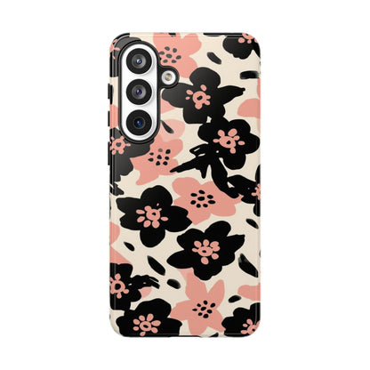 Floral Phone Case — Pink & Black Retro Blossom Protective Cover