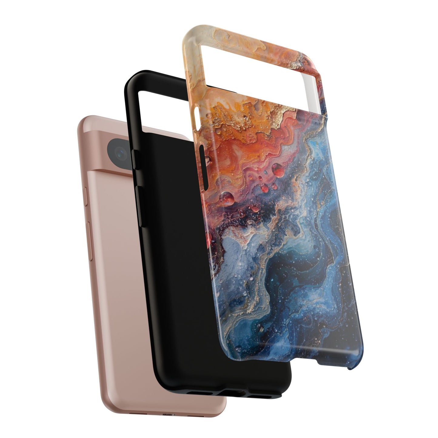 Marbled Galaxy Tough Phone Case — Abstract Blue & Coral Protective Cover
