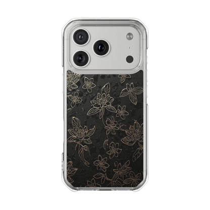 Clear Magnetic Impact Phone Case — Subtle Gold Floral Design