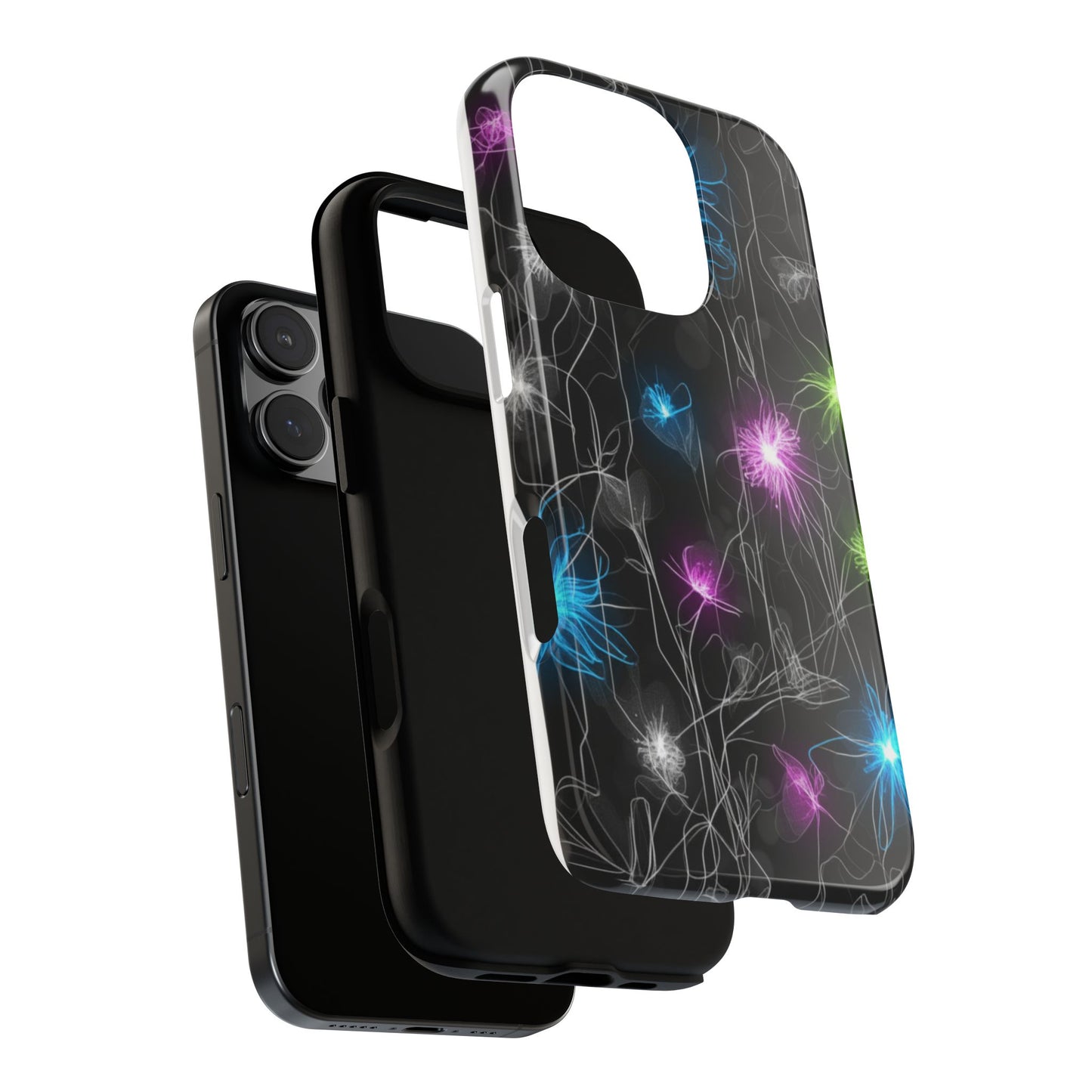 Neon Floral Tough Phone Case — Glow Flower Protective iPhone Cover