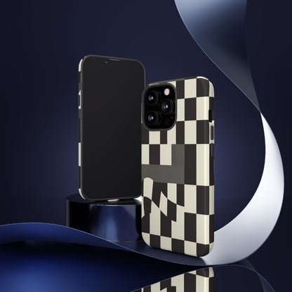 Checkerboard Wave Phone Case — Black & Cream Graphic Tough Case