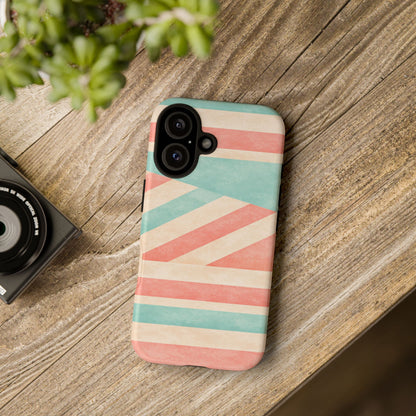 Pastel Stripes Tough Phone Case – Retro Coral & Teal Protective Cover
