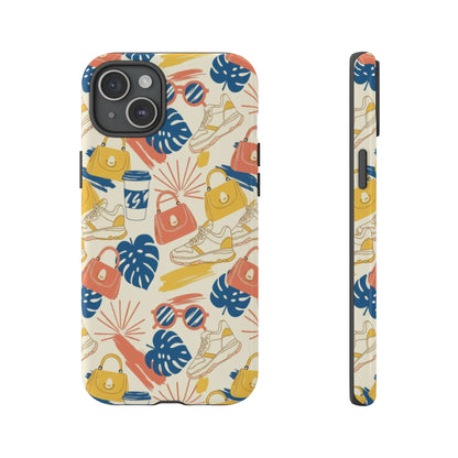 Tough Cases: Retro Summer Pattern Phone Case – Sunglasses, Sneakers & Tropical Leaves