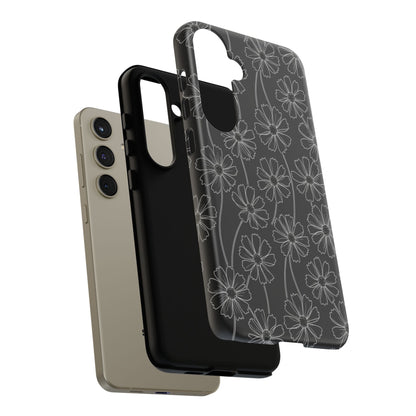 Floral Doodle Tough Phone Case — Black & Gray Daisy Pattern