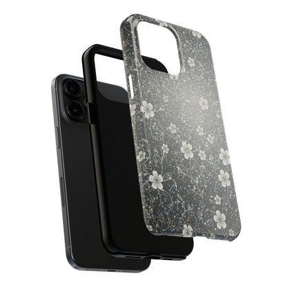 Floral Sparkle Tough Phone Case — Black & Silver Vintage Blossom