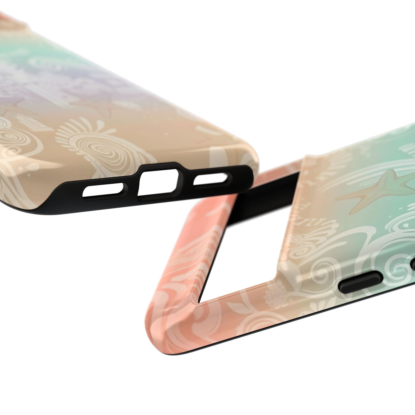 Tough Cases: Pastel Beach Pattern Phone Case — Starfish & Coastal Cityscape Protective Cover