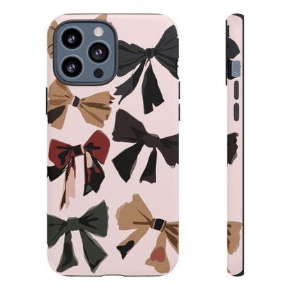 Bow Pattern Phone Case - Pink, Brown & Black Bows Protective Cover