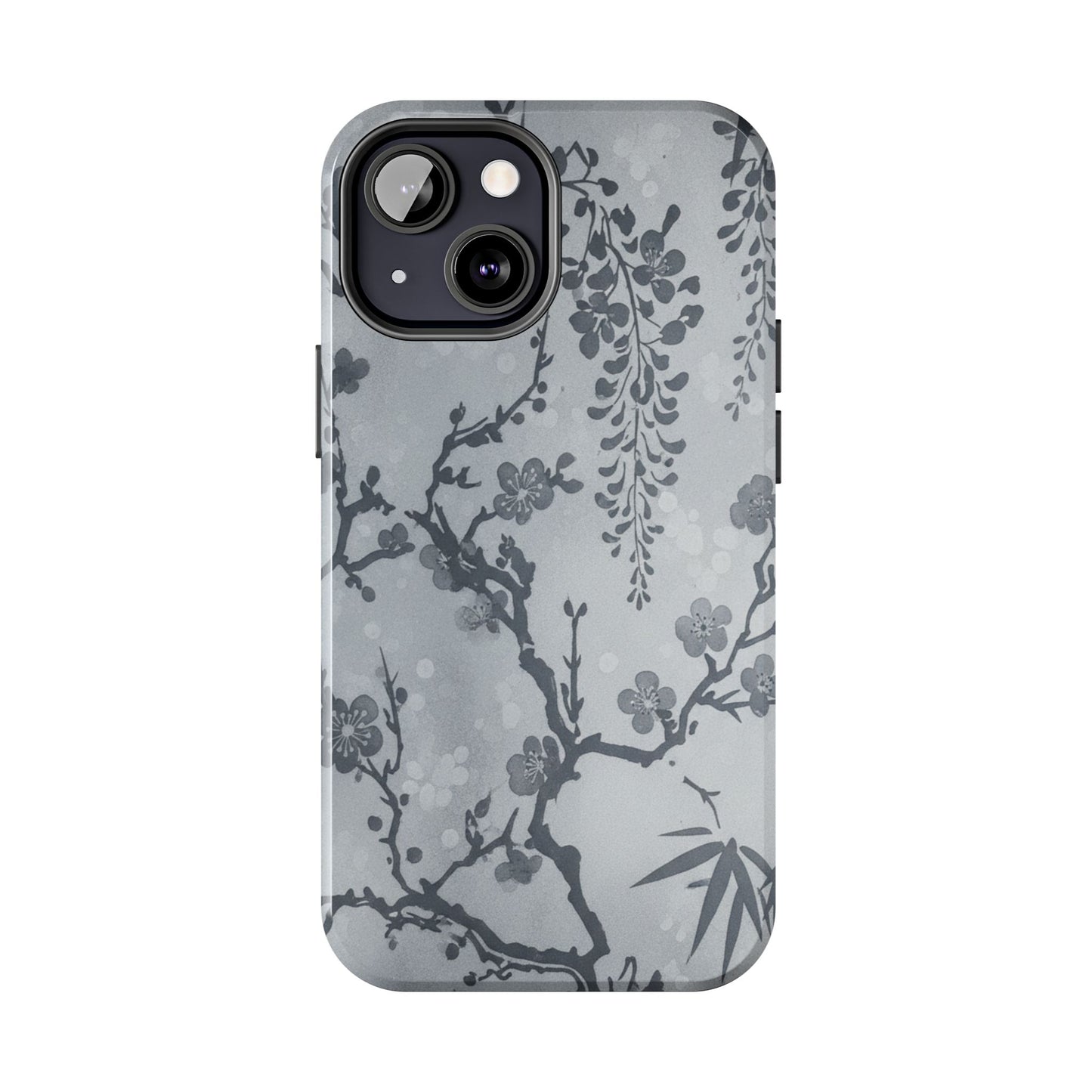 Tough Phone Case — Gray Cherry Blossom Ink Floral Design