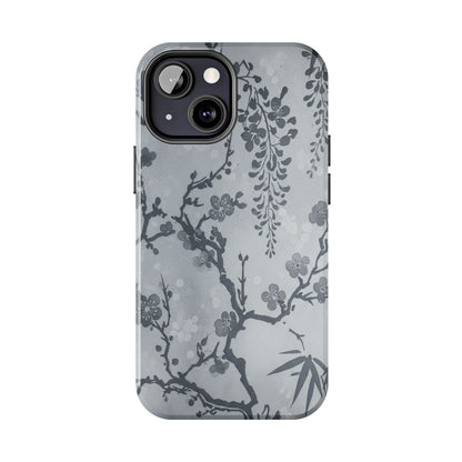 Tough Phone Case — Gray Cherry Blossom Ink Floral Design