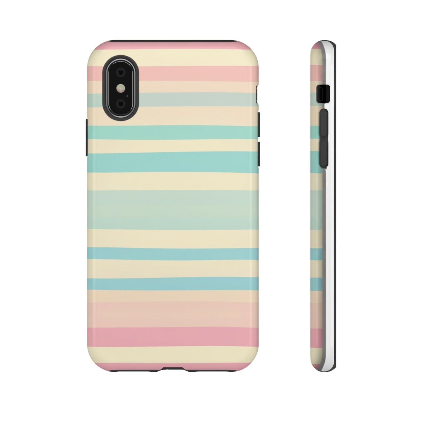 Pastel Striped Tough Phone Case – Protective Retro Rainbow Design