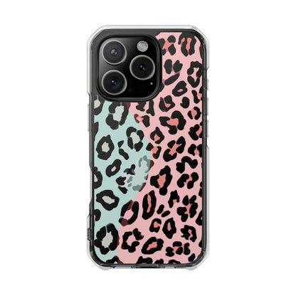 Clear Magnetic Phone Case — Pink & Mint Leopard Print