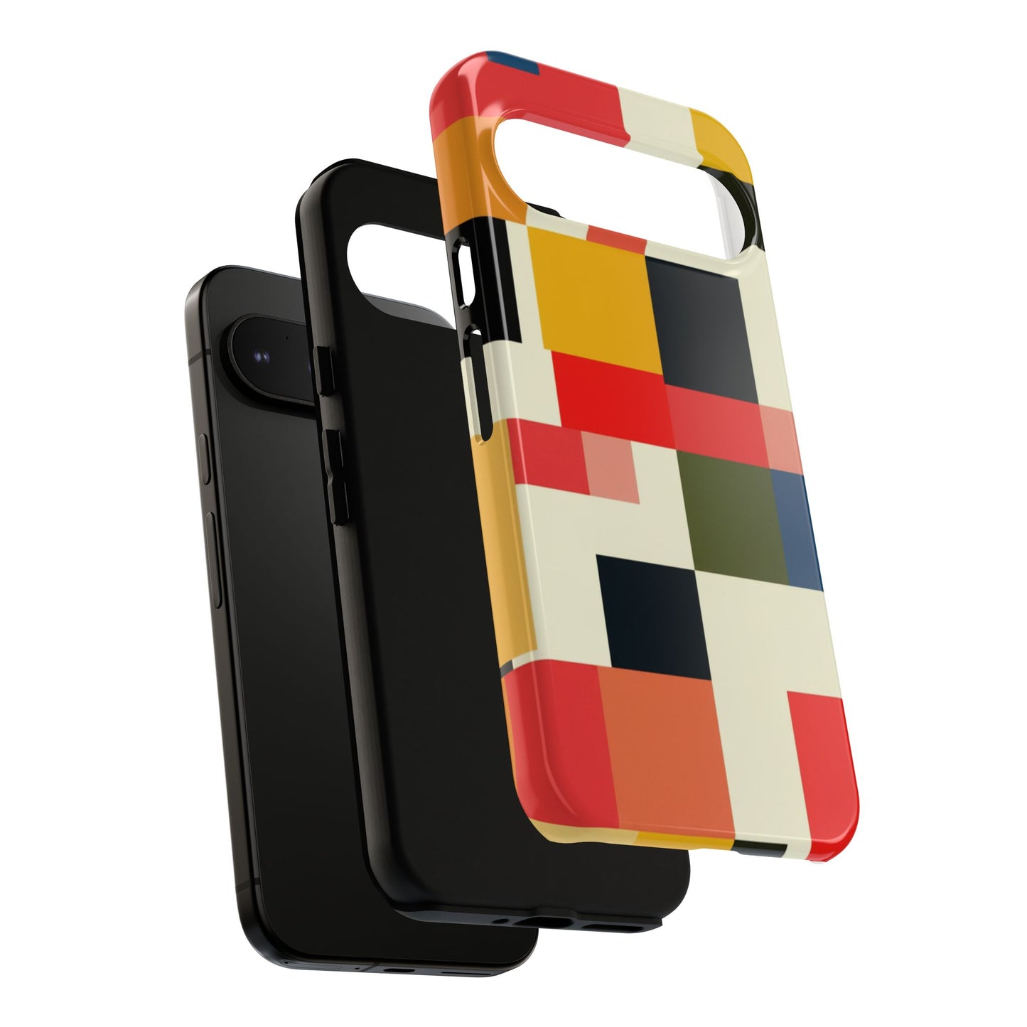 Abstract Color Block Tough Phone Case — Retro Geometric Protective Cover