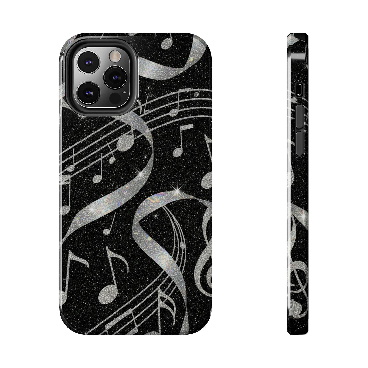 Musical Notes Tough Phone Case – Glitter Black Musician Phone Cover