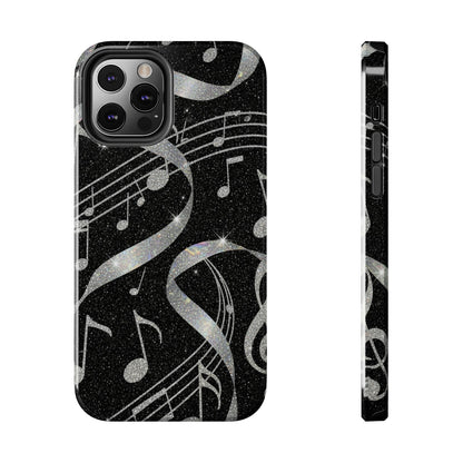 Musical Notes Tough Phone Case – Glitter Black Musician Phone Cover