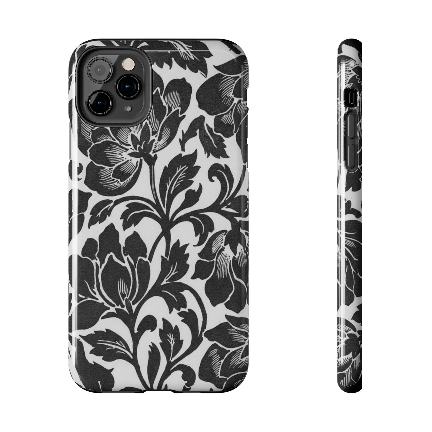 Tough Phone Case — Black & White Vintage Floral Protective Cover