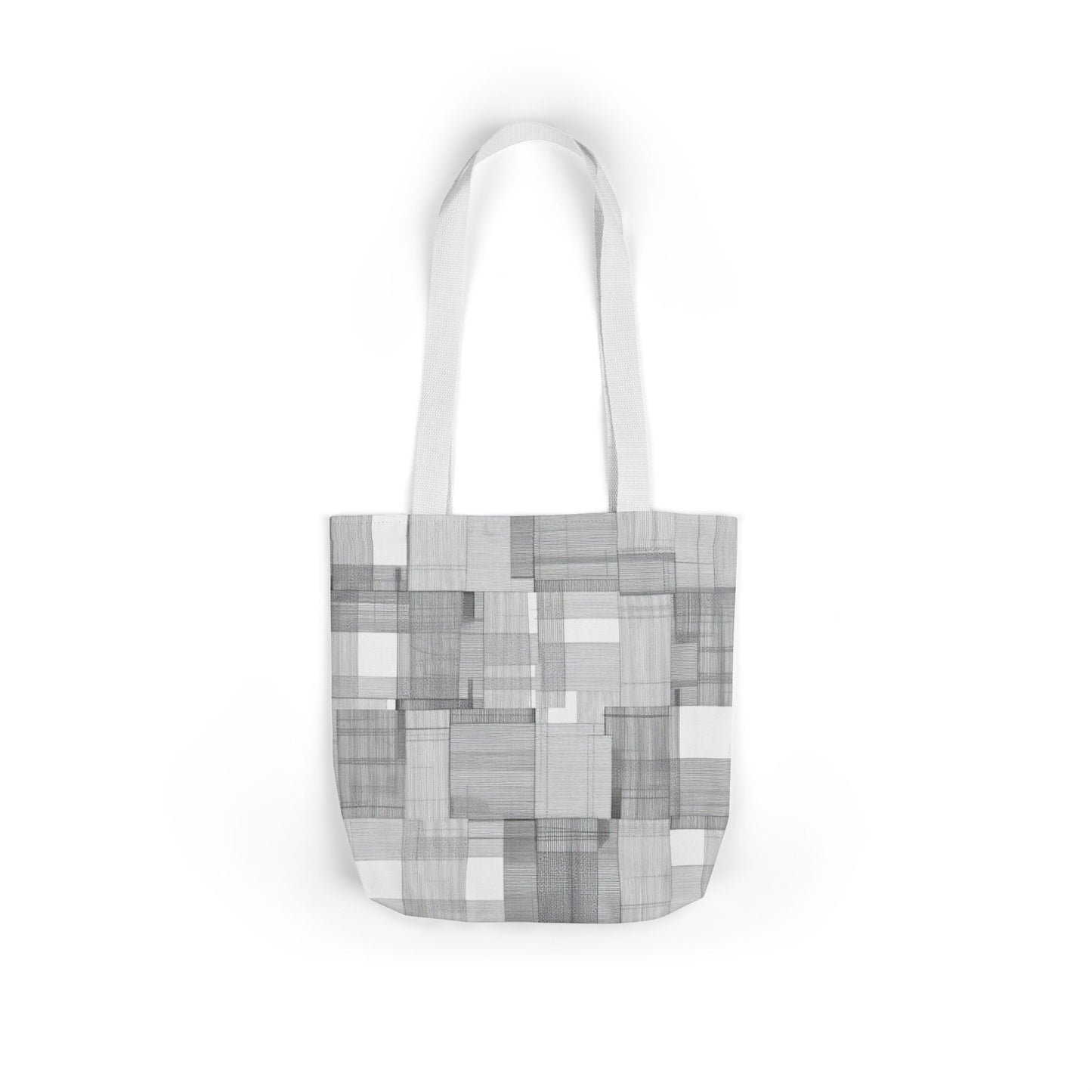 Canvas Tote Bag — Gray Geometric Patchwork Pattern, Eco-Friendly Market Tote