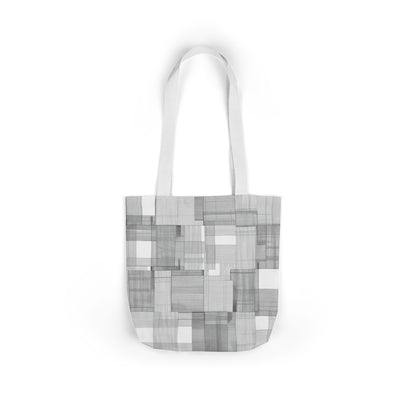 Canvas Tote Bag — Gray Geometric Patchwork Pattern, Eco-Friendly Market Tote