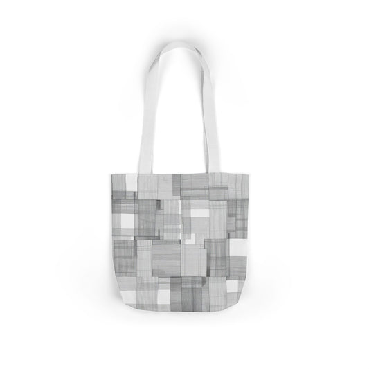 Canvas Tote Bag — Gray Geometric Patchwork Pattern, Eco-Friendly Market Tote