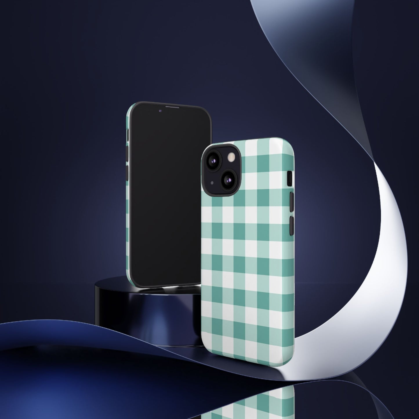 Mint Green Buffalo Check Tough Phone Case — Durable Plaid Protective Cover