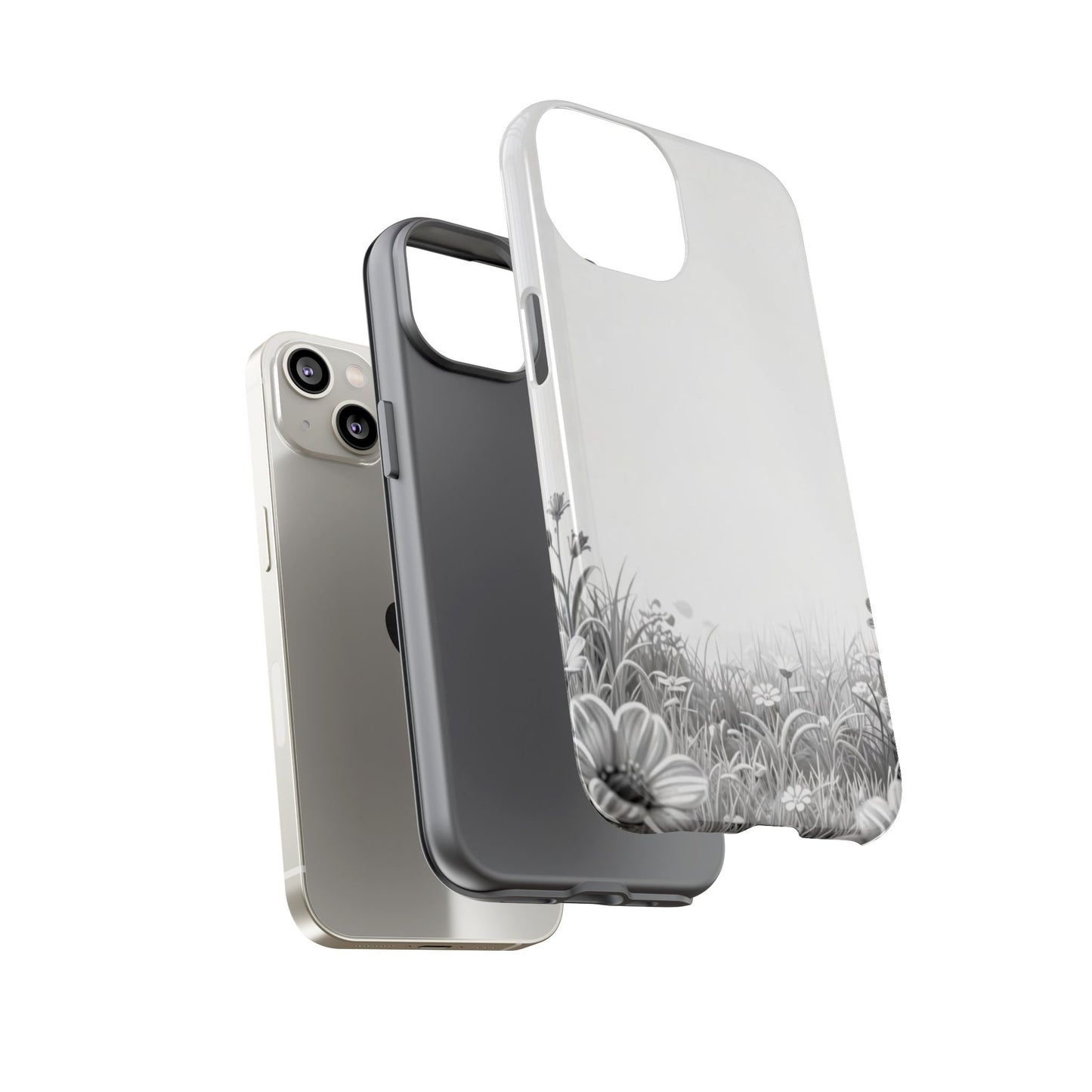Butterfly Floral Tough Phone Case – Monochrome Garden Protection